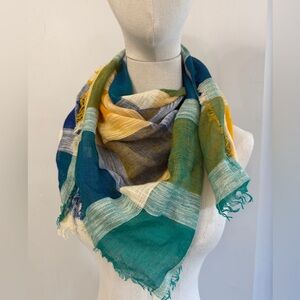 Vintage Ben Goodman Women’s Blue Yellow Plaid Fringe Scarf